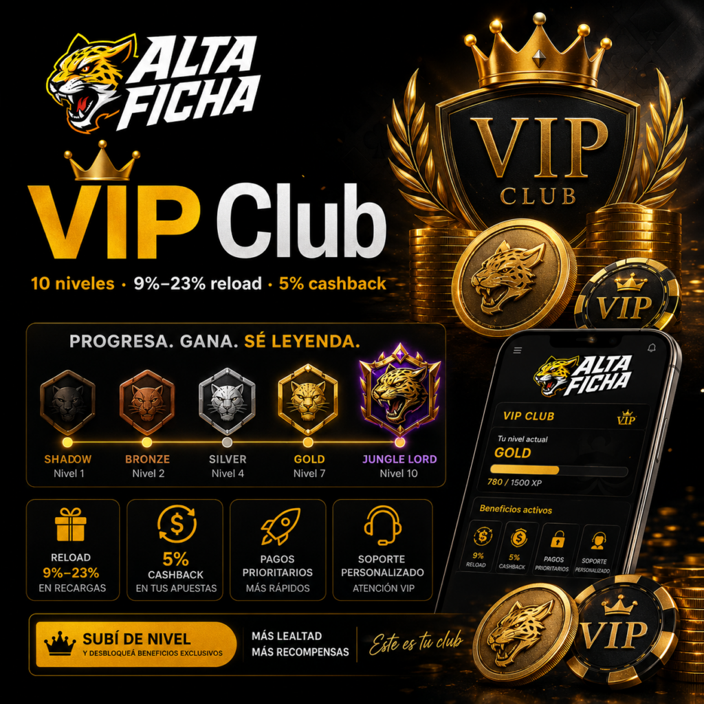 VIP Club de Altaficha con 10 niveles, reload diario de hasta 23% y cashback del 5%