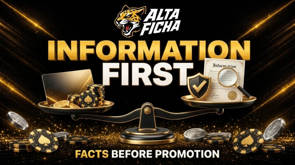 Altaficha information banner with official logo, balance scale, verified document and promotional elements in black and gold style