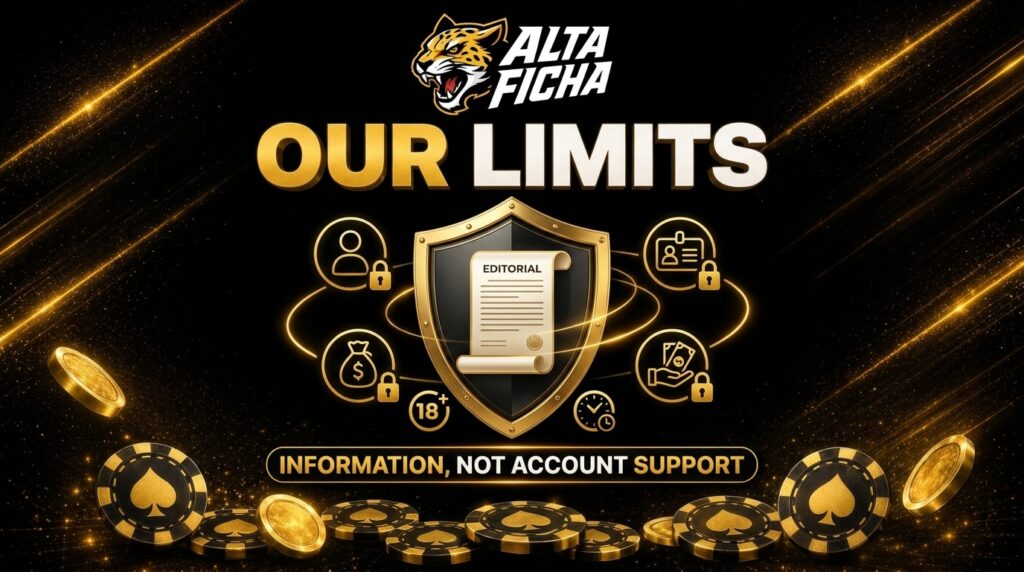 Altaficha editorial limits banner with official logo, protective shield, locked account icons, 18 plus symbol and responsible gambling elements