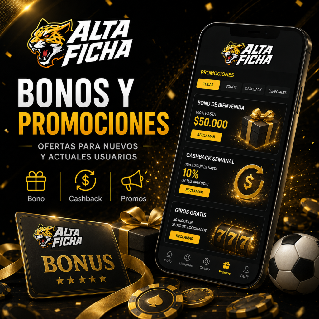 Sección de bonos, cashback y promociones disponible después de iniciar sesión en Altaficha
